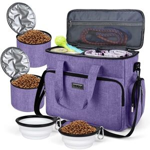 Pet Travel Bag With 2 Pet Food Containers and 2 Collapsible Silicone Bowls